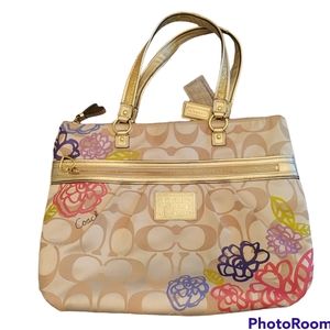 Coach Poppy Daisy Signature floral graffiti applique large purse